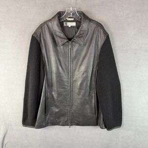 VTG Bachrach Mens Leather and Wool Jacket XL 90s Korea Minimalist Quiet Luxury